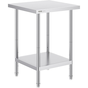 VEVOR Stainless Steel Prep Table, 24 x 72 x 34 Inch, 880 lbs Load Capacity, Heavy Duty Metal Worktable with 3 Adjustable Height Levels, Commercial Workstation for Kitchen Garage Restaurant Backyard(24 x 24 x 34 Inch)