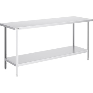 VEVOR Stainless Steel Prep Table, 24 x 72 x 34 Inch, 880 lbs Load Capacity, Heavy Duty Metal Worktable with 3 Adjustable Height Levels, Commercial Workstation for Kitchen Garage Restaurant Backyard(24 x 72 x 34 Inch)