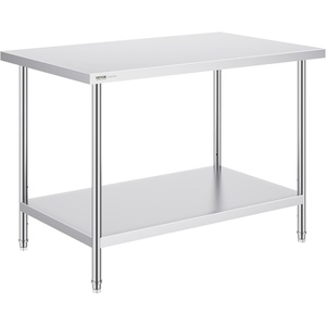 VEVOR Stainless Steel Prep Table, 24 x 72 x 34 Inch, 880 lbs Load Capacity, Heavy Duty Metal Worktable with 3 Adjustable Height Levels, Commercial Workstation for Kitchen Garage Restaurant Backyard(30 x 48 x 34 Inch)