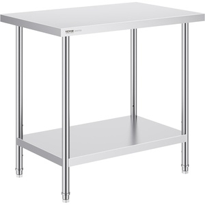 VEVOR Stainless Steel Prep Table, 24 x 72 x 34 Inch, 880 lbs Load Capacity, Heavy Duty Metal Worktable with 3 Adjustable Height Levels, Commercial Workstation for Kitchen Garage Restaurant Backyard(24 x 36 x 34 Inch)