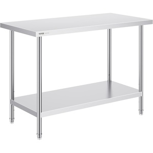 VEVOR Stainless Steel Prep Table, 24 x 72 x 34 Inch, 880 lbs Load Capacity, Heavy Duty Metal Worktable with 3 Adjustable Height Levels, Commercial Workstation for Kitchen Garage Restaurant Backyard(24 x 48 x 34 Inch)
