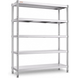 VEVOR Stainless Steel Shelving 60×18.5 Inch 5 Tier Adjustable Shelf Storage Unit Stainless Steel Heavy Duty Shelving for Kitchen Commercial Office Garage Storage 330lb Per Shelf(5Tier 48×18.5×72″)