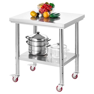 VEVOR Stainless Steel Table, 24 x 35.4 Inches Food Prep Worktable with Wheels, Kitchen Prep Table with Adjustable Undershelf Workstations for Commercial Kitchen, Restaurant, Hotel and Garage, Outdoor(24″*30″)