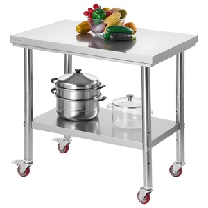 VEVOR Stainless Steel Table, 24 x 35.4 Inches Food Prep Worktable with Wheels, Kitchen Prep Table with Adjustable Undershelf Workstations for Commercial Kitchen, Restaurant, Hotel and Garage, Outdoor(24″*35.4″)