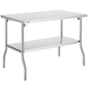 VEVOR Stainless Steel Table, 24 x 35.4 Inches Food Prep Worktable with Wheels, Kitchen Prep Table with Adjustable Undershelf Workstations for Commercial Kitchen, Restaurant, Hotel and Garage, Outdoor(Double layer 30″*48″)