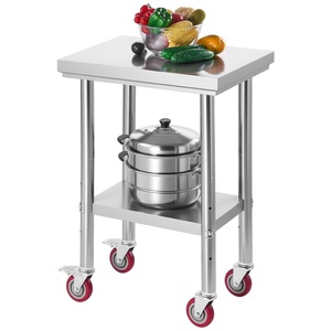 VEVOR Stainless Steel Table, 24 x 35.4 Inches Food Prep Worktable with Wheels, Kitchen Prep Table with Adjustable Undershelf Workstations for Commercial Kitchen, Restaurant, Hotel and Garage, Outdoor(24″*18″)