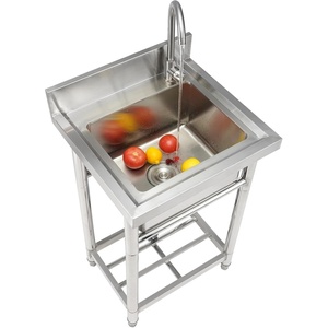VEVOR Stainless Steel Utility Sink, 1 Compartment Free Standing Small Sink Include Faucet & legs, 16 x 13 x 8.7 in Commercial Single Bowl Sinks for Garage, Restaurant, Kitchen, Laundry(Silver – Single Bowl)