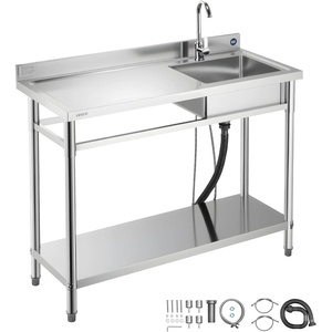 VEVOR Stainless Steel Utility Sink, Rolling Single Bowl Commercial Kitchen Sink with Wheels,Faucet and Hot & Cold Water Pipe,Utility Basin Workbench for Garage Restaurant Laundry 47.2 x 19.7 x 41.5 in(47″ Left Drainboard)