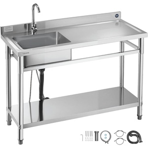 VEVOR Stainless Steel Utility Sink, Rolling Single Bowl Commercial Kitchen Sink with Wheels,Faucet and Hot & Cold Water Pipe,Utility Basin Workbench for Garage Restaurant Laundry 47.2 x 19.7 x 41.5 in(47″ Right Drainboard)