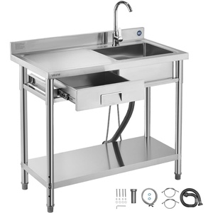 VEVOR Stainless Steel Utility Sink, Rolling Single Bowl Commercial Kitchen Sink with Wheels,Faucet and Hot & Cold Water Pipe,Utility Basin Workbench for Garage Restaurant Laundry 47.2 x 19.7 x 41.5 in(39-inch Left Drainboard with Drawer)