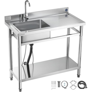 VEVOR Stainless Steel Utility Sink, Rolling Single Bowl Commercial Kitchen Sink with Wheels,Faucet and Hot & Cold Water Pipe,Utility Basin Workbench for Garage Restaurant Laundry 47.2 x 19.7 x 41.5 in(39″ Right Drainboard)