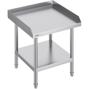 VEVOR Stainless Steel Work Table, 24 x 24 x 26 Inch Commercial Food Prep Worktable, 3-Sided Backsplash Heavy Duty Prep Worktable, Metal Work Table with Adjustable Height for Restaurant Home Hotel