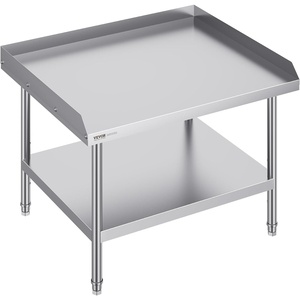 VEVOR Stainless Steel Work Table, 24 x 28 x 30 Inch Commercial Food Prep Worktable with 4 Wheels, Casters, 3-Sided Backsplash Heavy Duty Prep Worktable, Metal Work Table for Restaurant Home Hotel(Table)