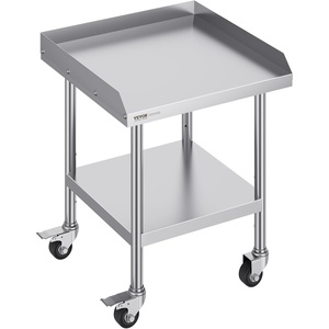 VEVOR Stainless Steel Work Table, 24 x 28 x 30 Inch Commercial Food Prep Worktable with 4 Wheels, Casters, 3-Sided Backsplash Heavy Duty Prep Worktable, Metal Work Table for Restaurant Home Hotel(Table with Casters)