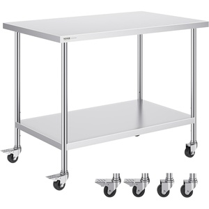 VEVOR Stainless Steel Work Table 30 x 36 x 38 Inch, with 4 Wheels, 3 Adjustable Height Levels, Heavy Duty Food Prep Worktable for Commercial Kitchen Restaurant, Silver(30 x 48 x 38 Inch)