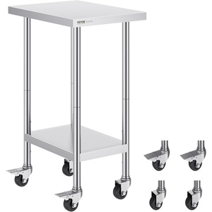 VEVOR Stainless Steel Work Table 30 x 36 x 38 Inch, with 4 Wheels, 3 Adjustable Height Levels, Heavy Duty Food Prep Worktable for Commercial Kitchen Restaurant, Silver(24 x 18 x 38 Inch)