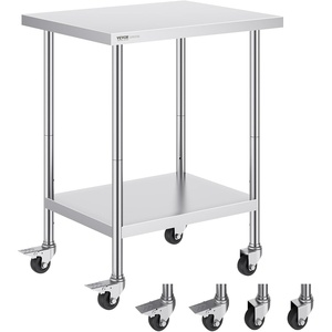 VEVOR Stainless Steel Work Table 30 x 36 x 38 Inch, with 4 Wheels, 3 Adjustable Height Levels, Heavy Duty Food Prep Worktable for Commercial Kitchen Restaurant, Silver(24 x 30 x 38 inch)
