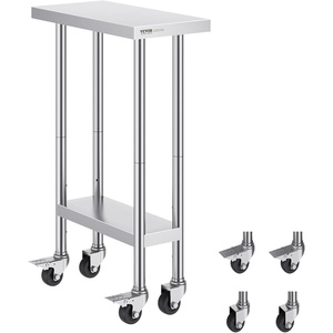 VEVOR Stainless Steel Work Table 30 x 36 x 38 Inch, with 4 Wheels, 3 Adjustable Height Levels, Heavy Duty Food Prep Worktable for Commercial Kitchen Restaurant, Silver(24 x 12 x 38 Inch)