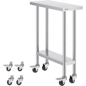 VEVOR Stainless Steel Work Table 30 x 36 x 38 Inch, with 4 Wheels, 3 Adjustable Height Levels, Heavy Duty Food Prep Worktable for Commercial Kitchen Restaurant, Silver(30 x 12 x 38 inch)