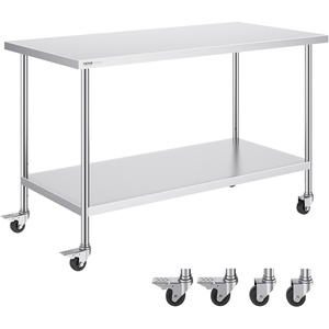 VEVOR Stainless Steel Work Table 30 x 36 x 38 Inch, with 4 Wheels, 3 Adjustable Height Levels, Heavy Duty Food Prep Worktable for Commercial Kitchen Restaurant, Silver(30 x 60 x 38 Inch)
