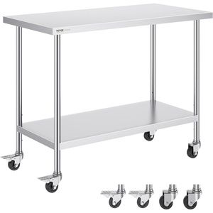 VEVOR Stainless Steel Work Table 30 x 36 x 38 Inch, with 4 Wheels, 3 Adjustable Height Levels, Heavy Duty Food Prep Worktable for Commercial Kitchen Restaurant, Silver(24 x 48 x 38 Inch)