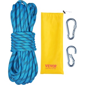 VEVOR Static Climbing Rope, 32 ft Outdoor Rock Climbing Rope with 26KN Breaking Tension, 0.4” /10 mm High Strength Safety Rope, Escape Rope with 2pcs Carabiner and Storage Bag(32 ft)