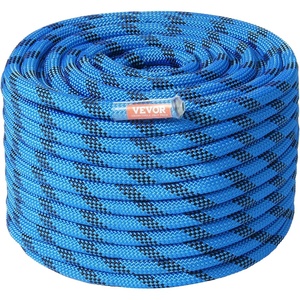 VEVOR Static Climbing Rope, 32 ft Outdoor Rock Climbing Rope with 26KN Breaking Tension, 0.4” /10 mm High Strength Safety Rope, Escape Rope with 2pcs Carabiner and Storage Bag(150ft)