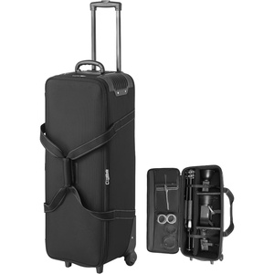VEVOR Studio Equipment Trolley Case, 35.83 x 11.81 x 14 in / 91 x 30 x 35.5 cm, Rolling Camera Bag, Carrying Bag with Wheels Straps Padded Compartment Handle, for Light Stands, Tripods, Telescopes(black body with orange)