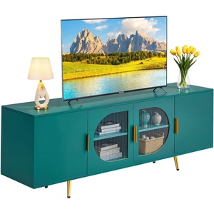 VEVOR TV Stand for TVs up to 75 inch, Modern Entertainment Center with Glass Doors and Gold Legs, TV Storage Cabinet with Adjustable Shelves, Wood Media Console for Living Room and Bedroom, Dark Green