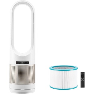 VEVOR Tower Fan, 22 ft/s Velocity Quiet Floor Fan, 70° Oscillating Fans for Indoors with 3 Speeds, 4 Modes, 12H Timer, Portable Standing Bladeless Fan with Remote Control for Bedroom, Office, Home(34in Tower Fan w/ Heating & Purification)
