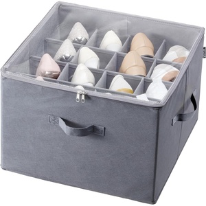 VEVOR Under Bed Shoe Storage Organizer, 1 Pack, 16 Compartments, Underbed Shoe Box Storage Containers Adjustable Dividers, Sandal Organizer Storage with Clear Window, Breathable, Reinforced Handles(Grey)