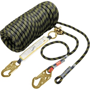 VEVOR Vertical Lifeline Assembly, 0.55” x 25′ Fall Protection Rope with 30 KN Breaking Tension, Polyester Roofing Rope with Steel Snap Hooks, Rope Grab, and Shock Absorber, ANSI Compliant(50FT)