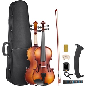 VEVOR Violin 4/4 Full Size for Adults, Violin Fiddle Set for Beginners Student with Hard Case, Rosin, Bow, Shoulder Rest,Bridge,Extra Strings,Professional Solidwood Instrument (Matte Brown)(1/4)