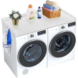 VEVOR Washer Dryer Countertop with 3 Splicing Panels, 54″ x 27″ Wooden Washer and Dryer Countertop with 2 Hooks, Water-Resistant Laundry Topper for Laundry Room Organization and Storage, Brown(White)