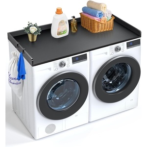 VEVOR Washer Dryer Countertop with 3 Splicing Panels, 54″ x 27″ Wooden Washer and Dryer Countertop with 2 Hooks, Water-Resistant Laundry Topper for Laundry Room Organization and Storage, Brown(Black)