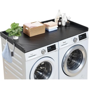 VEVOR Washer Dryer Countertop with 3 Splicing Panels, 54″ x 27″ Wooden Washer and Dryer Countertop with 2 Hooks, Water-Resistant Laundry Topper for Laundry Room Organization and Storage, Brown(Black Marble)
