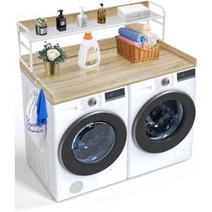 VEVOR Washer Dryer Countertop with Shelf, 54 x 27 in Wooden Washer and Dryer Topper with Shelf and 2 Hooks, Laundry Machine Topper for Laundry Closet Pantry Counter Organization and Storage, Black(Oak)