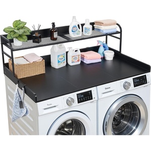 VEVOR Washer Dryer Countertop with Shelf, 54 x 27 in Wooden Washer and Dryer Topper with Shelf and 2 Hooks, Laundry Machine Topper for Laundry Closet Pantry Counter Organization and Storage, Black(Black)