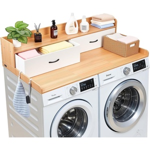 VEVOR Washer Dryer Countertop with Shelf, 54 x 27 in Wooden Washer and Dryer Topper with Shelf and 2 Hooks, Laundry Machine Topper for Laundry Closet Pantry Counter Organization and Storage, Black(Natural)