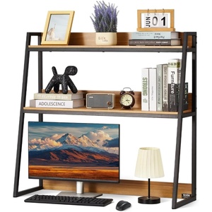 VEVOR Wood Desk Shelf, Desktop Bookshelf, Desk Storage Hutch with 6 Shelves, Office Countertop Organizer 3-Tier Display Rack, with Anti-Slip Feet Pads, for Office, Home & Dorm, Black(Wood)