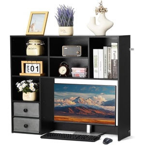 VEVOR Wood Desk Shelf, Desktop Bookshelf, Desk Storage Hutch with 6 Shelves, Office Countertop Organizer 3-Tier Display Rack, with Anti-Slip Feet Pads, for Office, Home & Dorm, Black(Black)