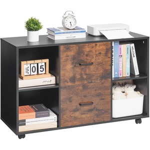 VEVOR Wood File Cabinet, Mobile Filing Cabinet with Open Shelves, Lockable Lateral Rolling File Storage with Adjustable Shelves, Free Standing Printer Stand for Home, Office, School, Rustic Brown(A1)