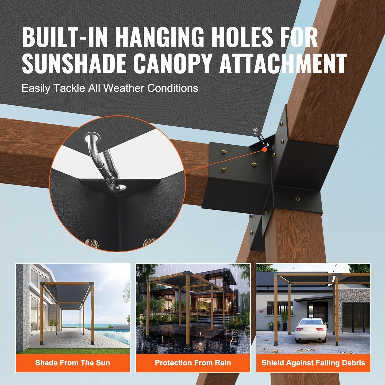 image:imageVEVOR 4Way Pergola Bracket Kit 6x6 2Pack Heavy Duty Corner Brackets for Wood Beams DIY Post Base Hardware with Easy Installation for Outdoor Gazebo Patio Log Cabin4PC 4Way 44 SET