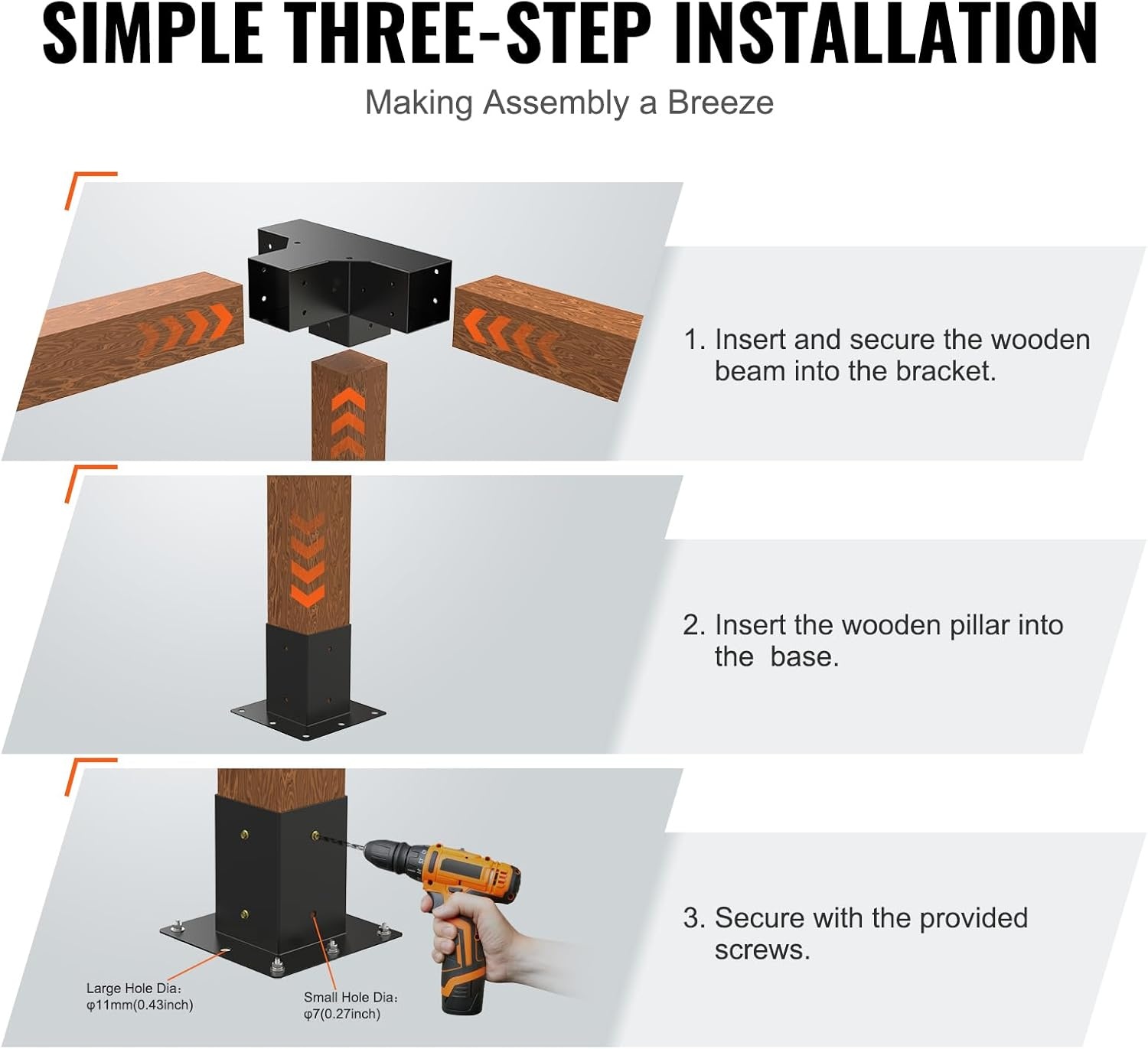 image:imageVEVOR 4Way Pergola Bracket Kit 6x6 2Pack Heavy Duty Corner Brackets for Wood Beams DIY Post Base Hardware with Easy Installation for Outdoor Gazebo Patio Log Cabin4PC 4Way 44 SET