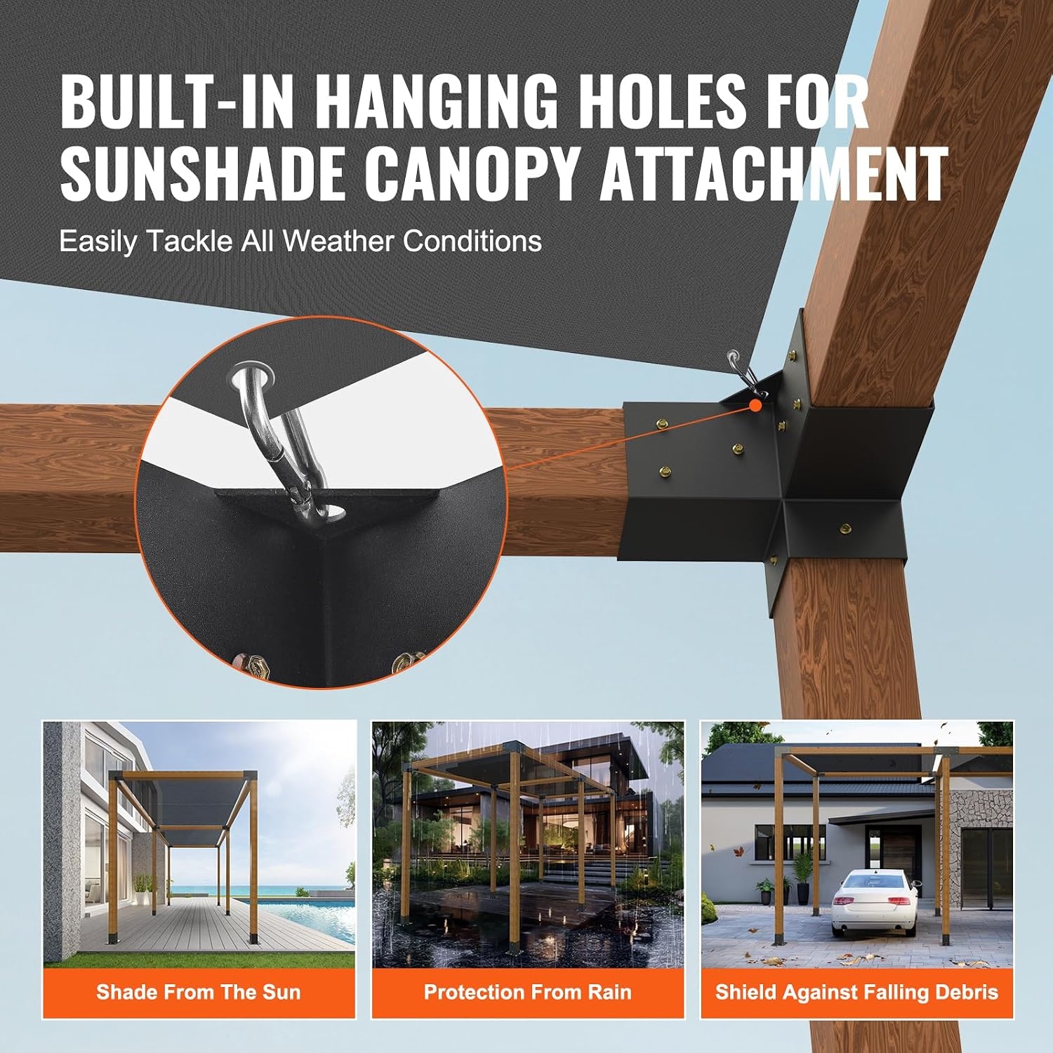 image:imageVEVOR 4Way Pergola Bracket Kit 6x6 2Pack Heavy Duty Corner Brackets for Wood Beams DIY Post Base Hardware with Easy Installation for Outdoor Gazebo Patio Log Cabin8PC 3Way 44 SET