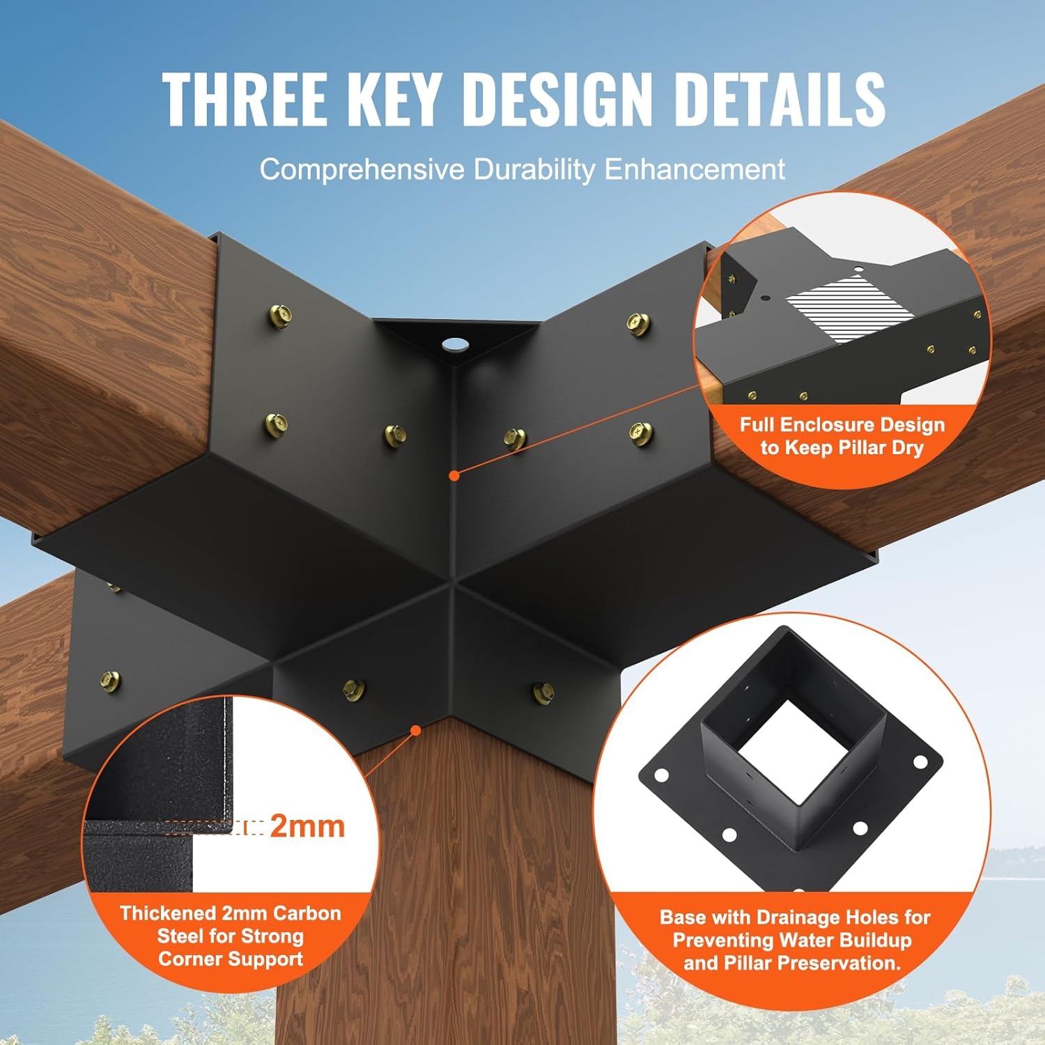 image:imageVEVOR 4Way Pergola Bracket Kit 6x6 2Pack Heavy Duty Corner Brackets for Wood Beams DIY Post Base Hardware with Easy Installation for Outdoor Gazebo Patio Log Cabin4PC 4Way 44 SET