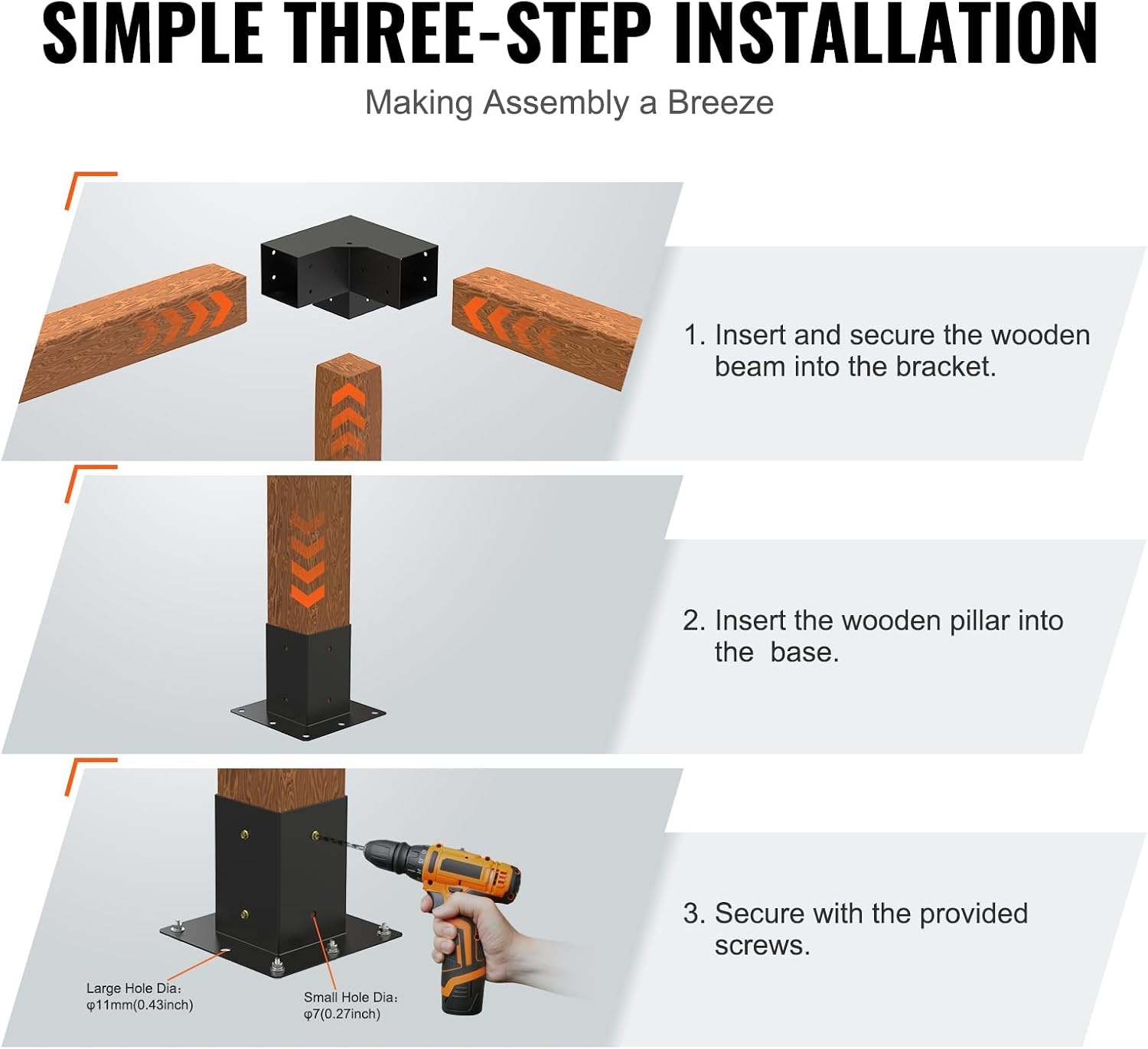 image:imageVEVOR 4Way Pergola Bracket Kit 6x6 2Pack Heavy Duty Corner Brackets for Wood Beams DIY Post Base Hardware with Easy Installation for Outdoor Gazebo Patio Log Cabin8PC 3Way 44 SET