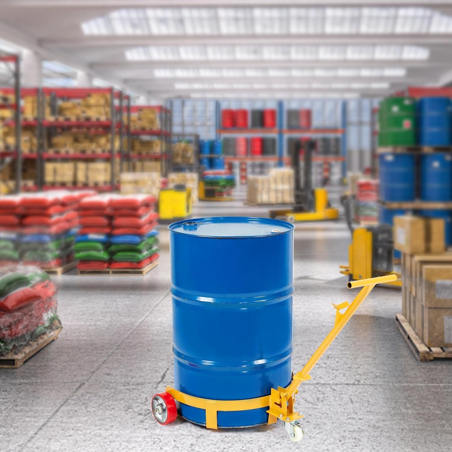 image:imageVEVOR 55 Gallon Drum Dolly 1200 Pounds Capacity Oil Drum Cart with 3 SmoothRolling Wheels and LaborSaving Handle Heavy Duty Q235 Steel Barrel Drum Dollies for Garages Warehouse Workshop