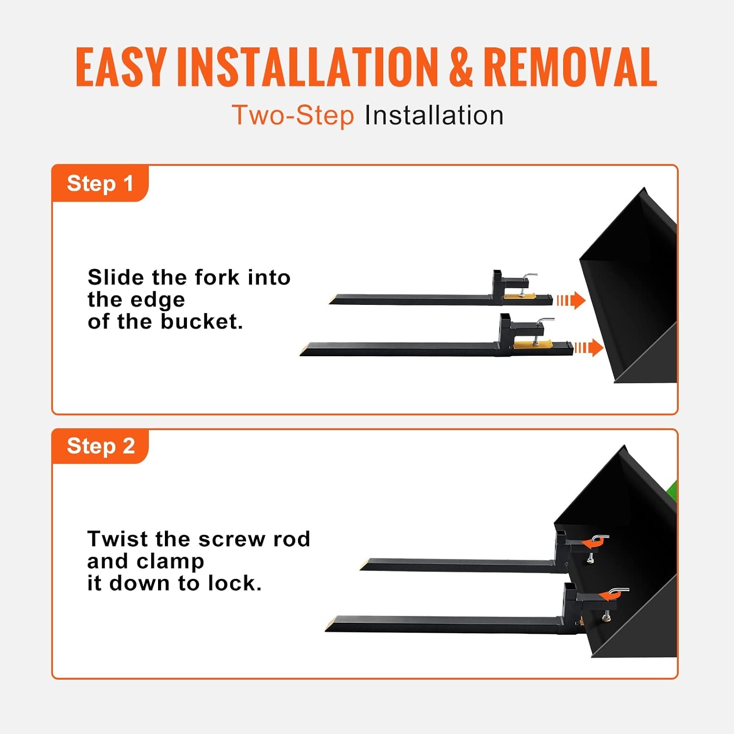 image:imageVEVOR 60 Clamp on Pallet Forks 2000lbs Capacity Tractor Bucket Forks Heavy Duty Quick Attach Pallet Fork for Bucket Tractor Loader Skid Steer