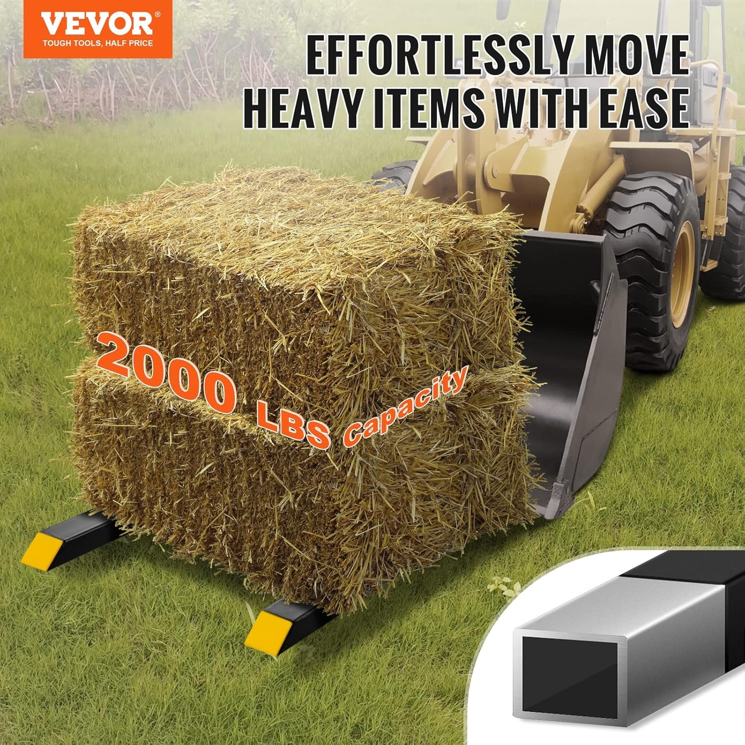 image:imageVEVOR 60 Clamp on Pallet Forks 2000lbs Capacity Tractor Bucket Forks Heavy Duty Quick Attach Pallet Fork for Bucket Tractor Loader Skid Steer